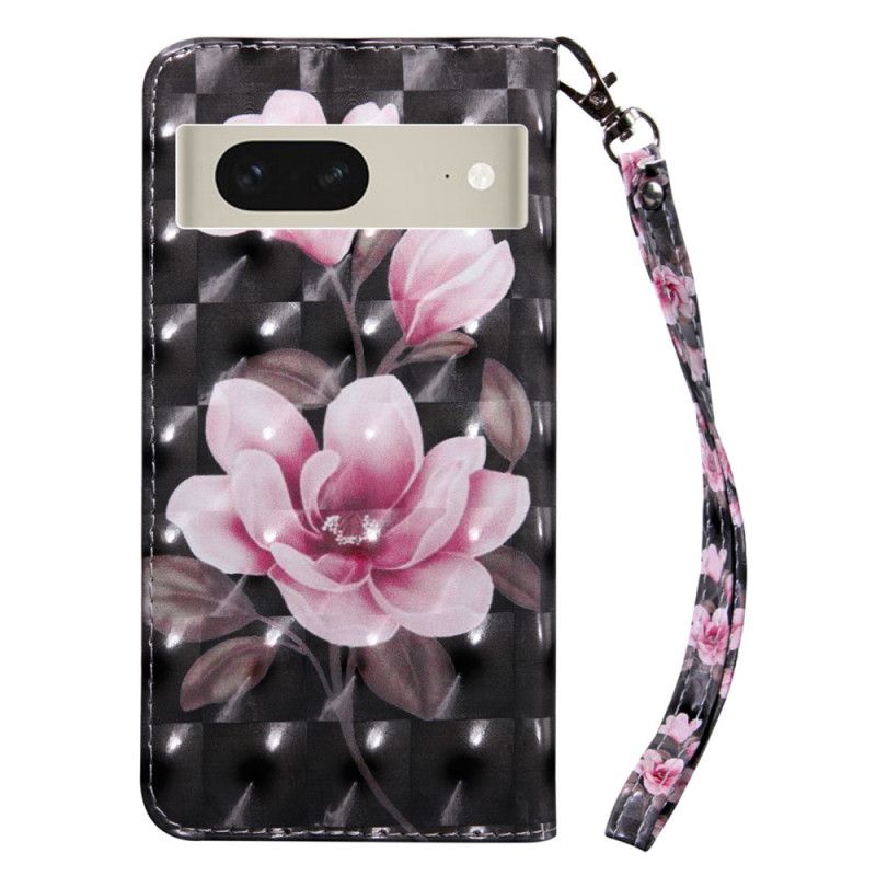 Folio-hoesje Google Pixel 8 Roze Bloemen Met Riem