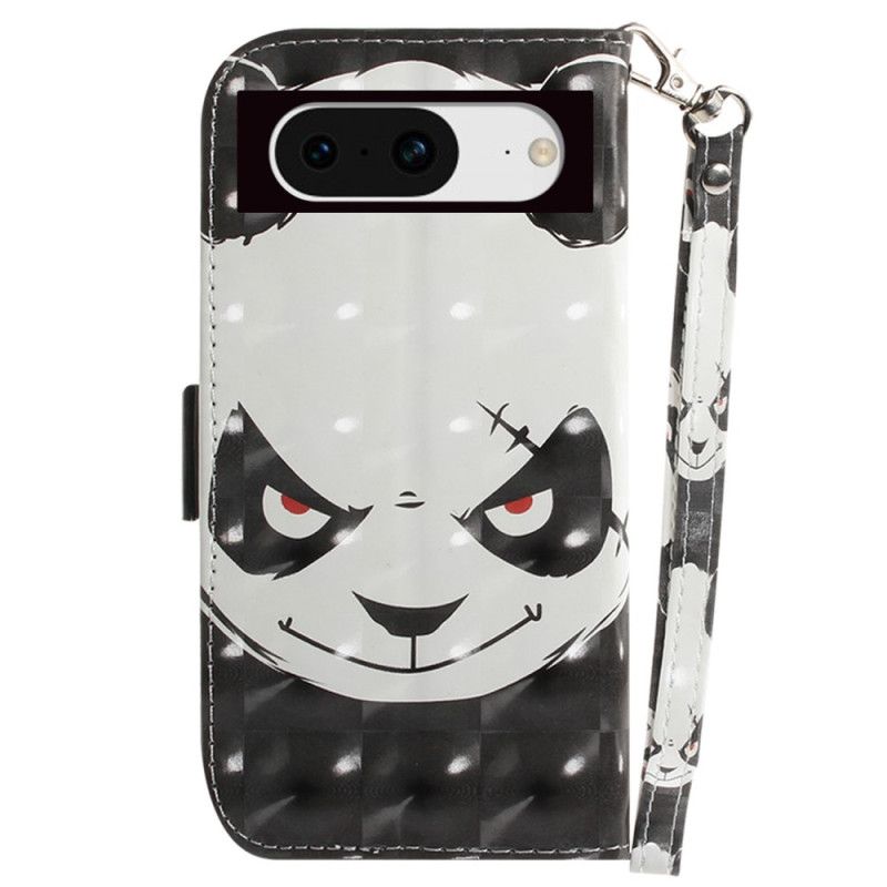 Leren Hoesje Google Pixel 8 Boze Panda Met Riem Bescherming Hoesje