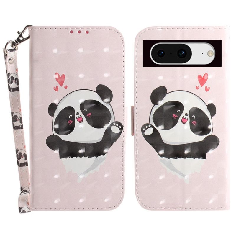 Leren Hoesje Google Pixel 8 Panda Love Met Riempje Bescherming Hoesje