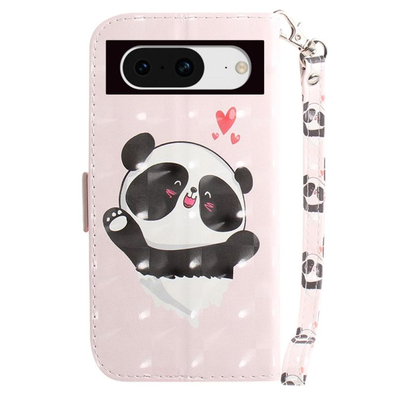 Leren Hoesje Google Pixel 8 Panda Love Met Riempje Bescherming Hoesje