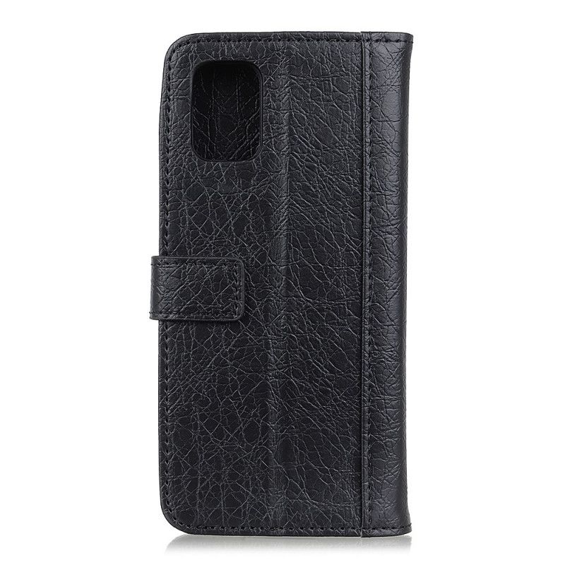 Flip Case Leren Samsung Galaxy A02s Grijs Zwart Neushoornstijl Van Imitatieleer