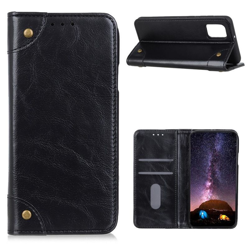 Folio-hoesje Samsung Galaxy A02s Donkerblauw Zwart Vintage Splitleren Klinknagels