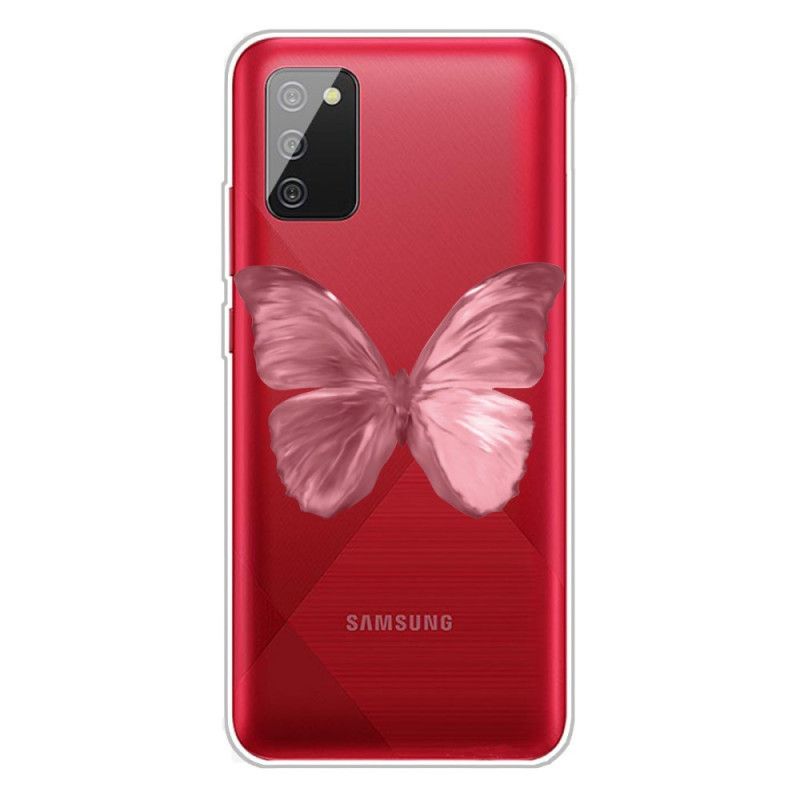 Hoesje Samsung Galaxy A02s Donkerblauw Roze Wilde Vlinders