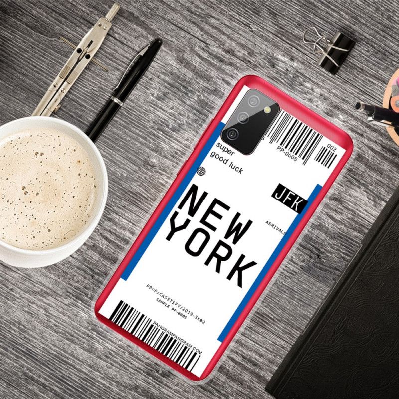 Hoesje Samsung Galaxy A02s Donkerblauw Zwart Instapkaart Naar New York