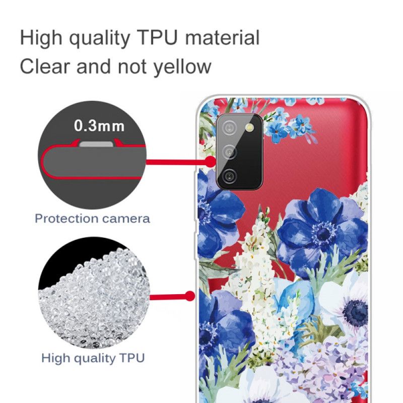 Hoesje Samsung Galaxy A02s Transparante Aquarelblauwe Bloemen