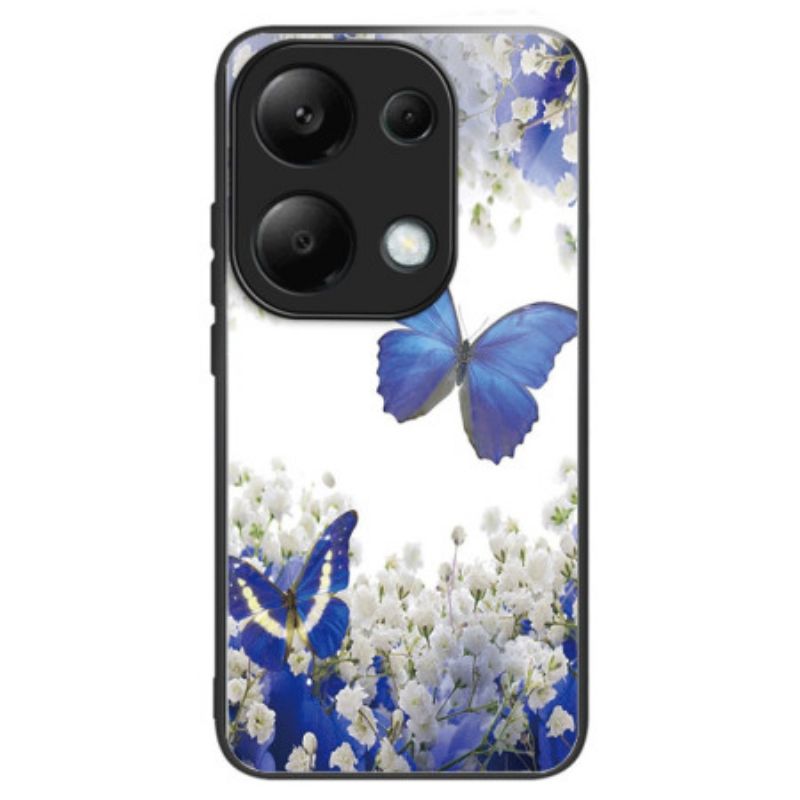 Case Hoesje Xiaomi Redmi Note 13 Pro 4g Telefoonhoesje Blauwe Vlinders Van Gehard Glas