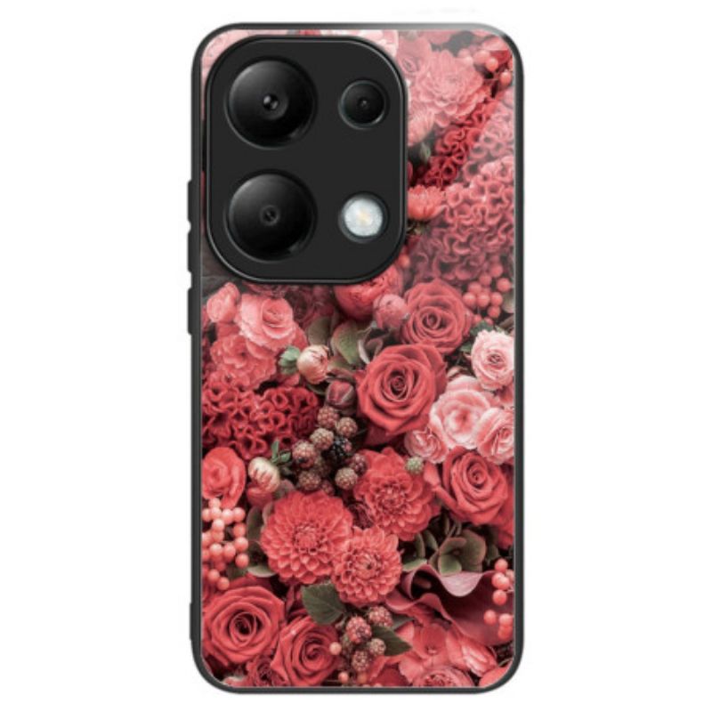 Case Hoesje Xiaomi Redmi Note 13 Pro 4g Telefoonhoesje Gehard Glas Rode En Roze Bloemen