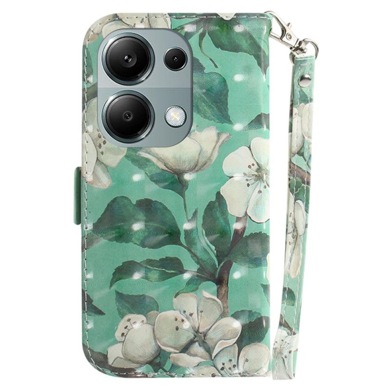 Flip Case Leren Xiaomi Redmi Note 13 Pro 4g Aquarelbloemen Met Riempje