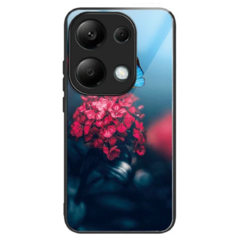 Hoesje Xiaomi Redmi Note 13 Pro 4g Gehard Glas Rode Bloemen En Vlinders