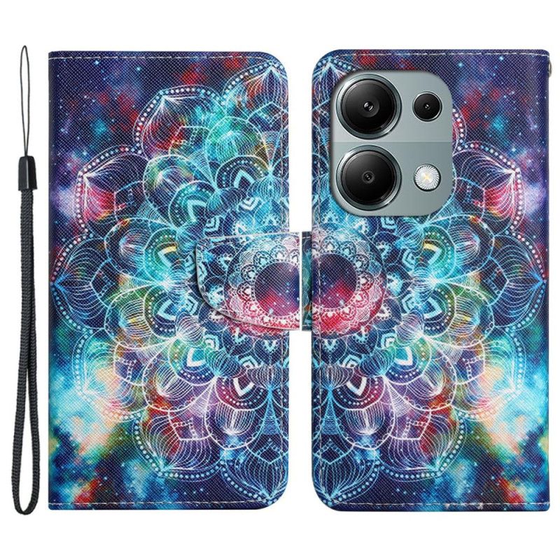 Leren Hoesje Voor Xiaomi Redmi Note 13 Pro 4g Sterrenhemel En Lanyard Mandala