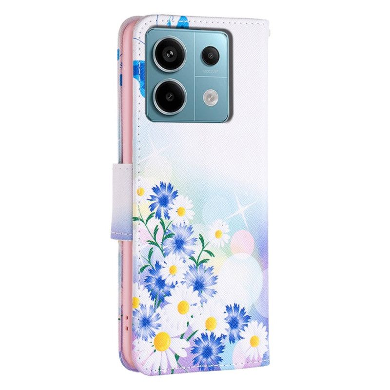 Leren Hoesje Voor Xiaomi Redmi Note 13 Pro 4g Vlinder En Bloemen Aquarel