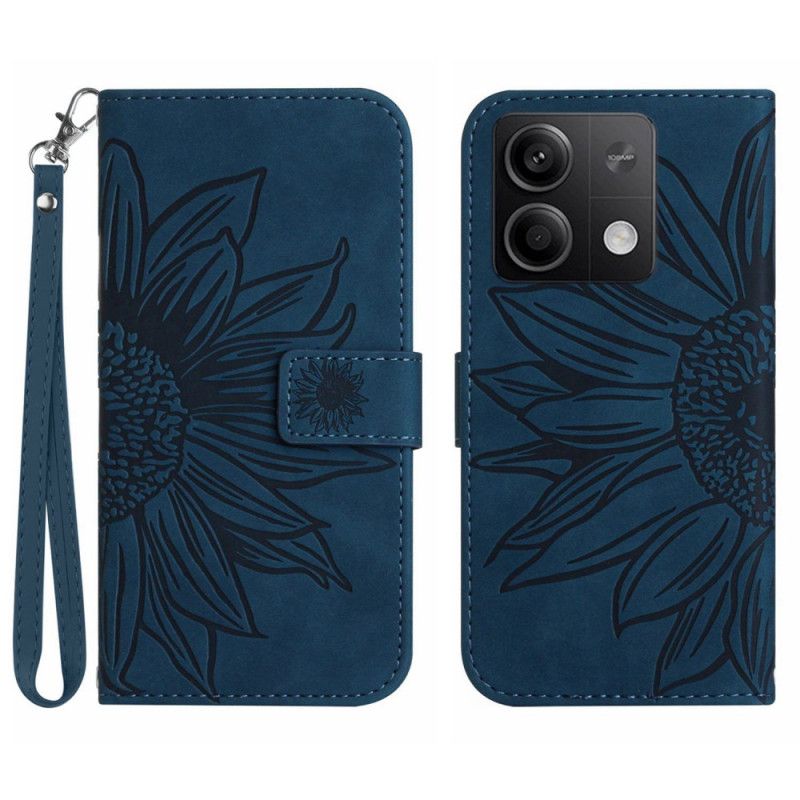 Leren Hoesje Voor Xiaomi Redmi Note 13 Pro 4g Zonnebloemprint Met Riempje