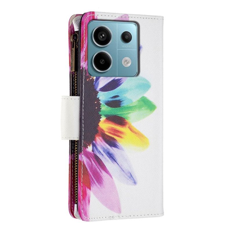 Leren Hoesje Xiaomi Redmi Note 13 Pro 4g Portemonnee Met Aquarelbloemen En Riem Bescherming Hoesje