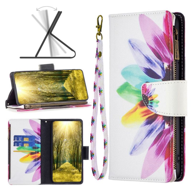 Leren Hoesje Xiaomi Redmi Note 13 Pro 4g Portemonnee Met Aquarelbloemen En Riem Bescherming Hoesje