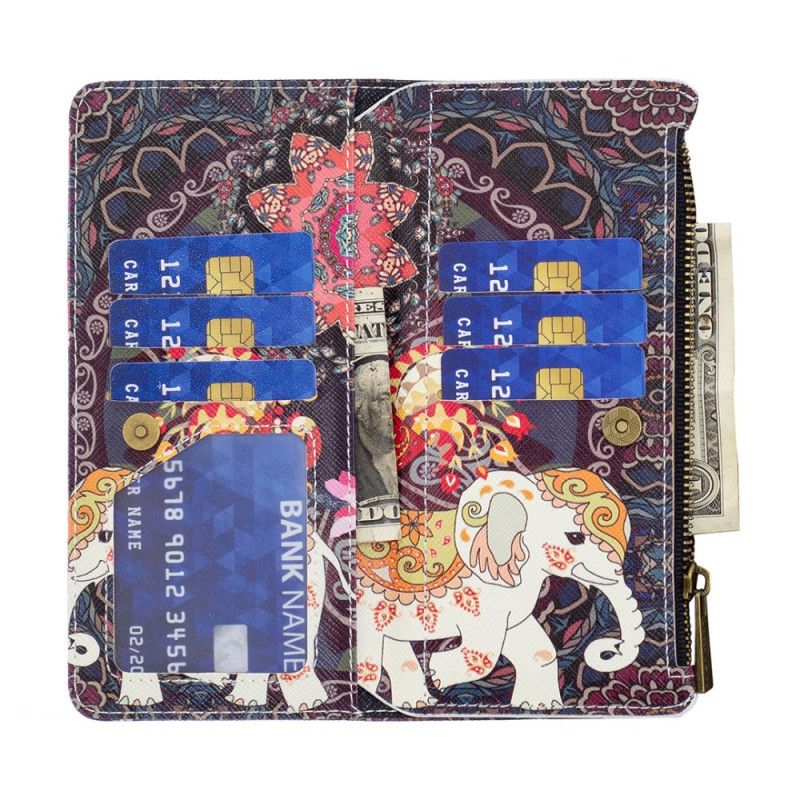 Leren Hoesje Xiaomi Redmi Note 13 Pro 4g Tribal Olifant Portemonnee Met Riem Bescherming Hoesje