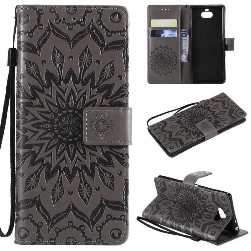 Cover Folio-hoesje Sony Xperia 10 Grijs Telefoonhoesje Bloemenmandala