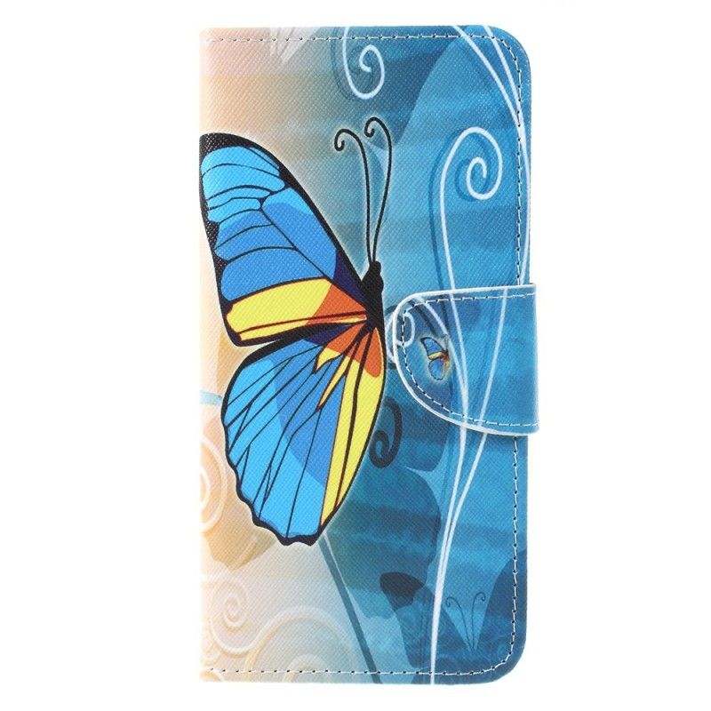 Flip Case Leren Sony Xperia 10 Paars Lichtblauw Vlinders