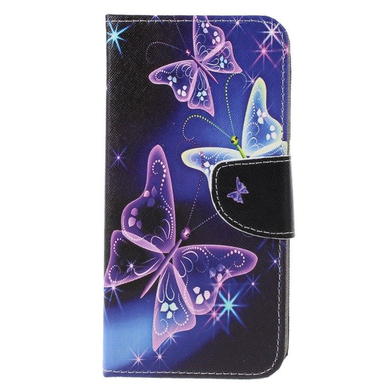 Flip Case Leren Sony Xperia 10 Paars Lichtblauw Vlinders