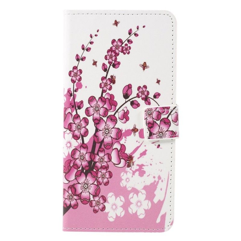 Flip Case Leren Sony Xperia 10 Paars Tropische Bloemen