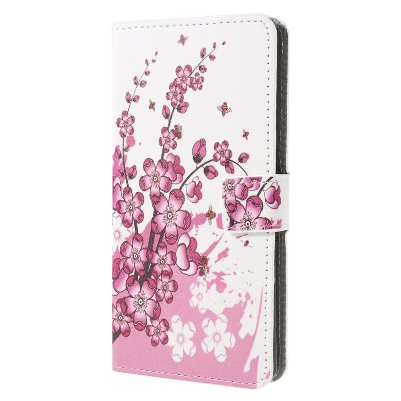 Flip Case Leren Sony Xperia 10 Paars Tropische Bloemen