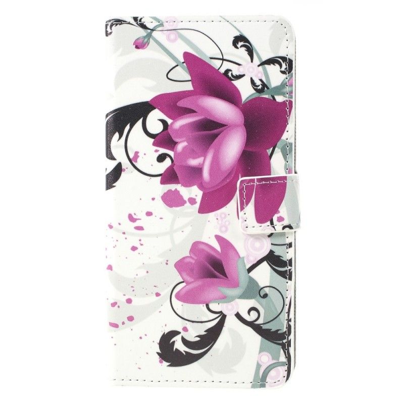 Flip Case Leren Sony Xperia 10 Paars Tropische Bloemen