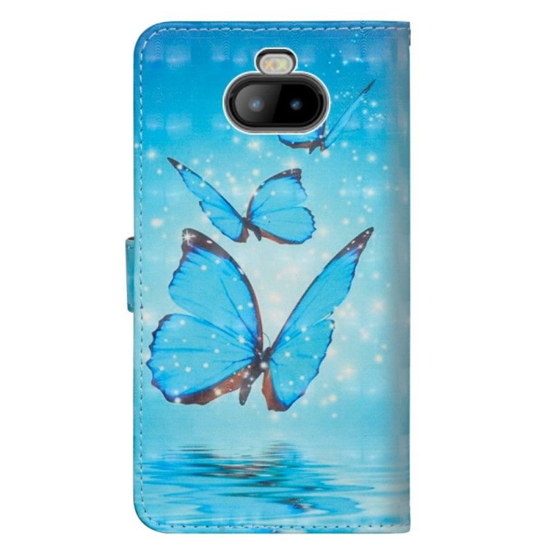 Flip Case Leren Sony Xperia 10 Vliegende Blauwe Vlinders