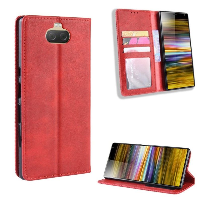 Folio-hoesje voor Sony Xperia 10 Rood Zwart Gewoon Vintage Imitatieleer