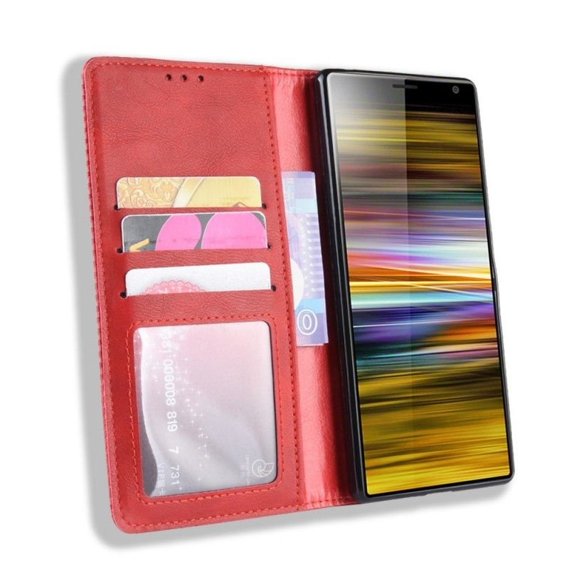 Folio-hoesje voor Sony Xperia 10 Rood Zwart Gewoon Vintage Imitatieleer