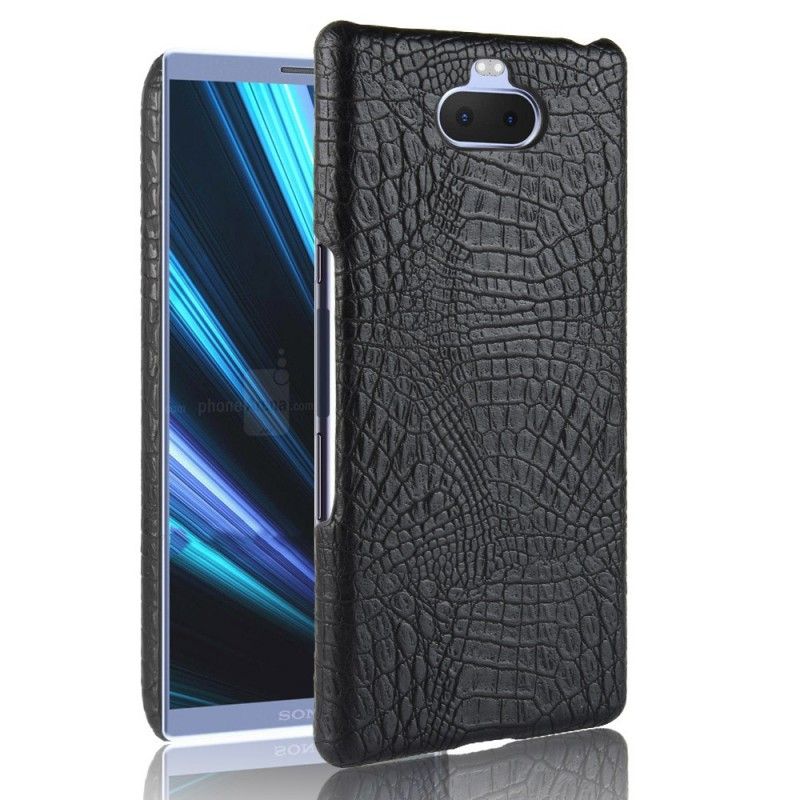 Hoesje Sony Xperia 10 Wit Zwart Krokodillenhuideffect