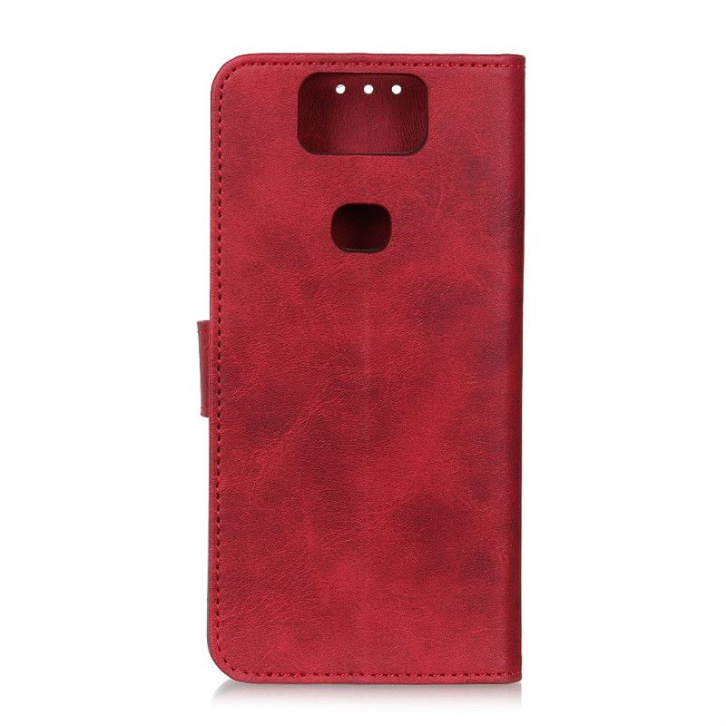 Bescherming Hoesje Asus ZenFone 6 Rood Zwart Retro Mat Leereffect