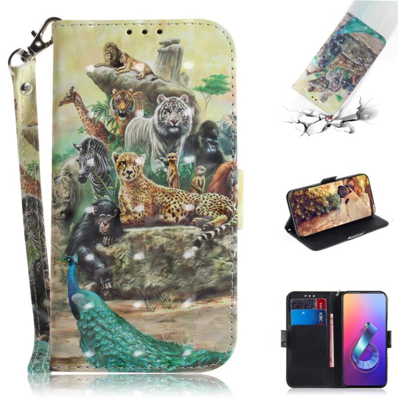 Cover Folio-hoesje Asus ZenFone 6 Telefoonhoesje String Safari Dieren