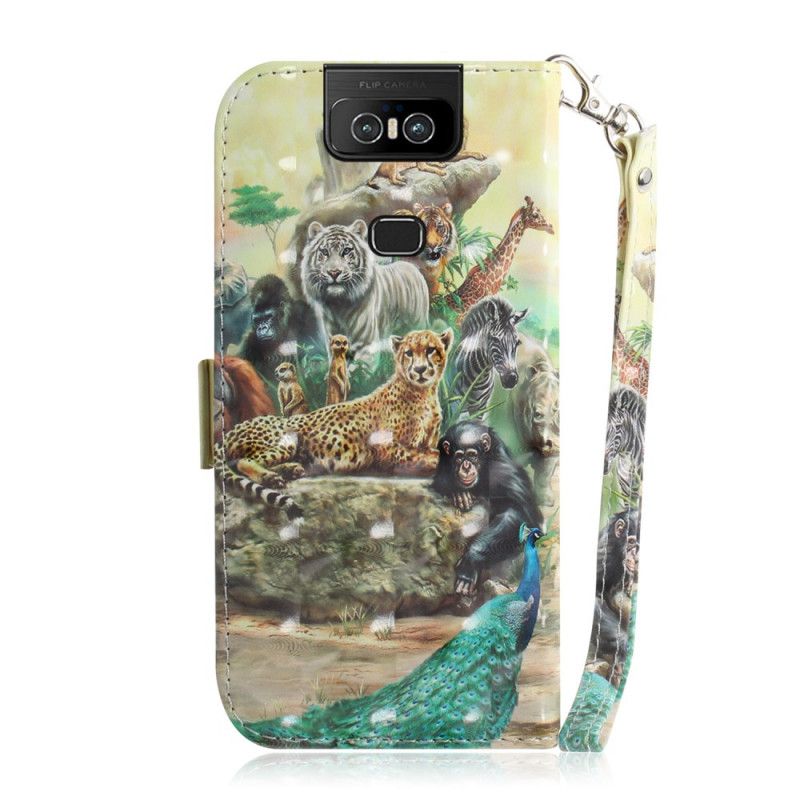 Cover Folio-hoesje Asus ZenFone 6 Telefoonhoesje String Safari Dieren