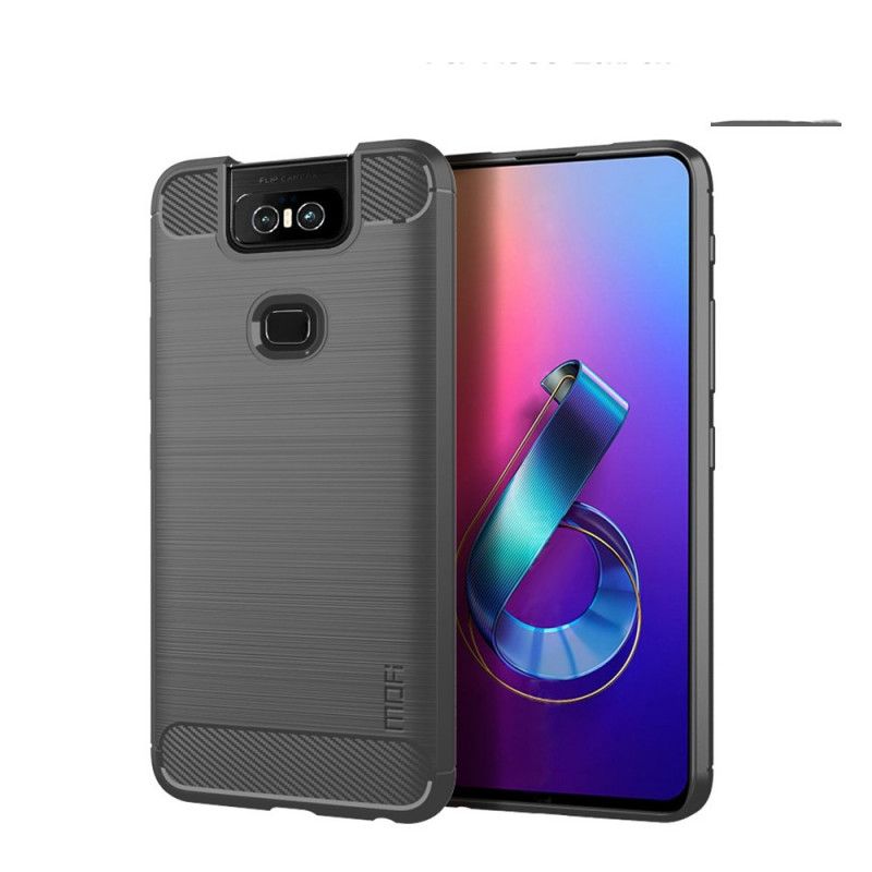 Hoesje Asus ZenFone 6 Grijs Zwart Mofi Geborsteld Koolstofvezel