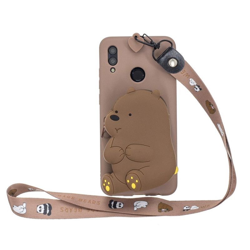 Cover Hoesje Samsung Galaxy A40 Geel Telefoonhoesje Portemonnee Met Teddybeer En Schouderband