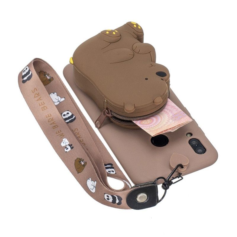 Cover Hoesje Samsung Galaxy A40 Geel Telefoonhoesje Portemonnee Met Teddybeer En Schouderband