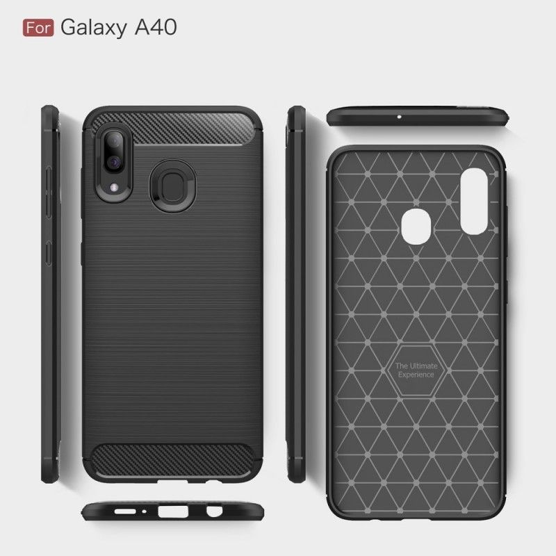 Cover Hoesje Samsung Galaxy A40 Rood Zwart Telefoonhoesje Geborsteld Koolstofvezel