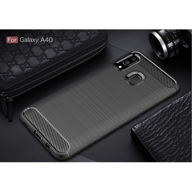 Cover Hoesje Samsung Galaxy A40 Rood Zwart Telefoonhoesje Geborsteld Koolstofvezel