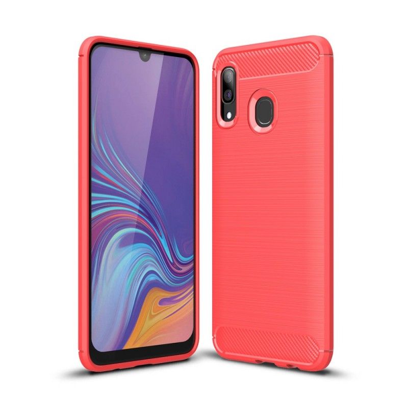 Cover Hoesje Samsung Galaxy A40 Rood Zwart Telefoonhoesje Geborsteld Koolstofvezel