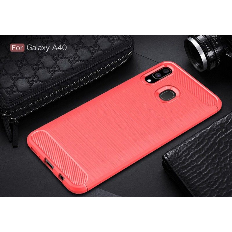 Cover Hoesje Samsung Galaxy A40 Rood Zwart Telefoonhoesje Geborsteld Koolstofvezel