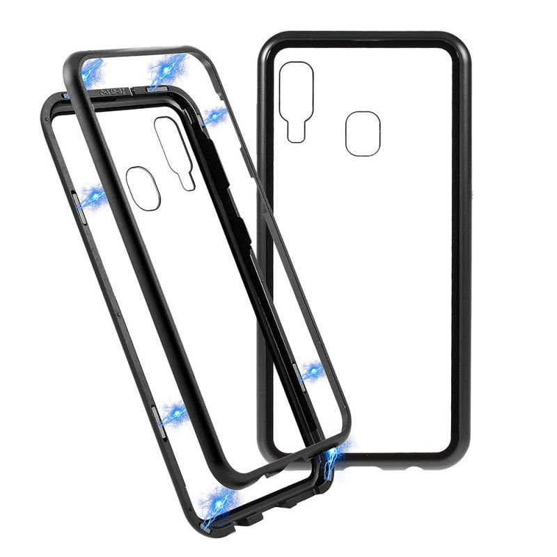 Cover Hoesje Samsung Galaxy A40 Rood Zwart Telefoonhoesje Metalen Randen En Gehard Glas