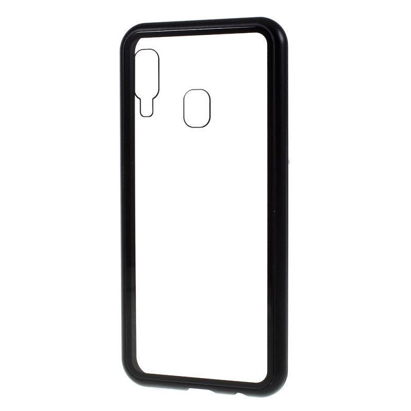 Cover Hoesje Samsung Galaxy A40 Rood Zwart Telefoonhoesje Metalen Randen En Gehard Glas