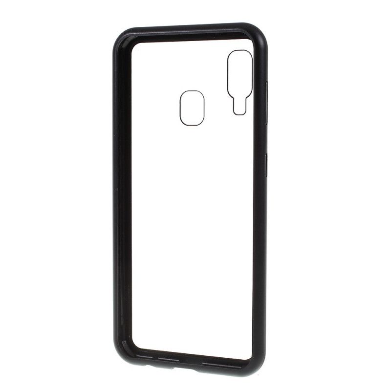 Cover Hoesje Samsung Galaxy A40 Rood Zwart Telefoonhoesje Metalen Randen En Gehard Glas