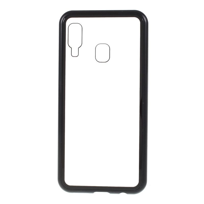 Cover Hoesje Samsung Galaxy A40 Rood Zwart Telefoonhoesje Metalen Randen En Gehard Glas