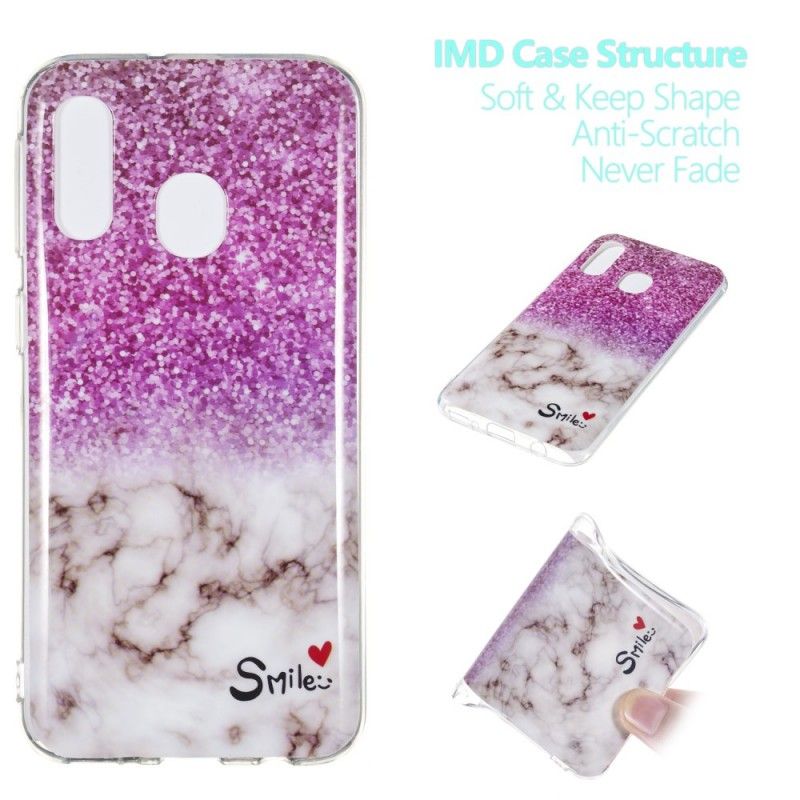 Cover Hoesje Samsung Galaxy A40 Telefoonhoesje Marmeren Glitter En Glimlach