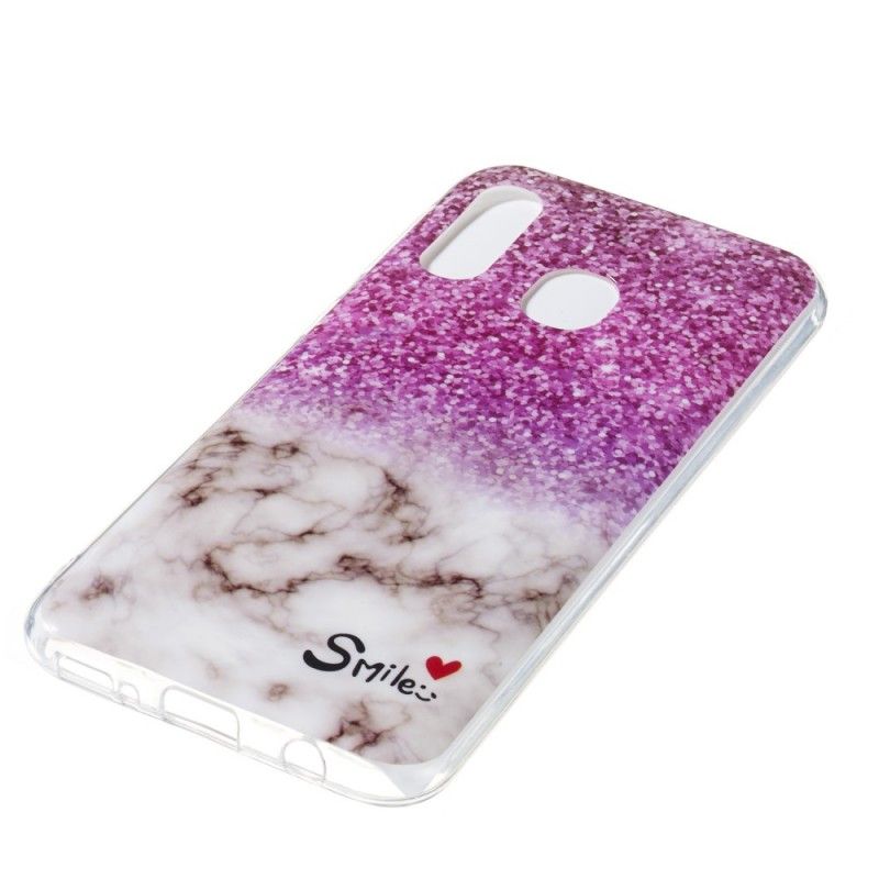 Cover Hoesje Samsung Galaxy A40 Telefoonhoesje Marmeren Glitter En Glimlach