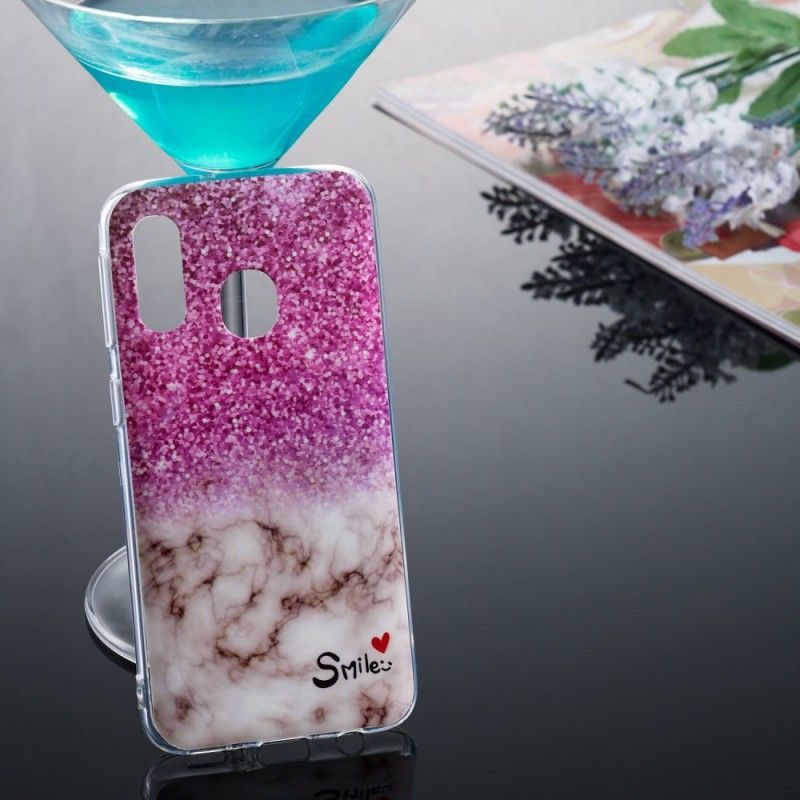 Cover Hoesje Samsung Galaxy A40 Telefoonhoesje Marmeren Glitter En Glimlach