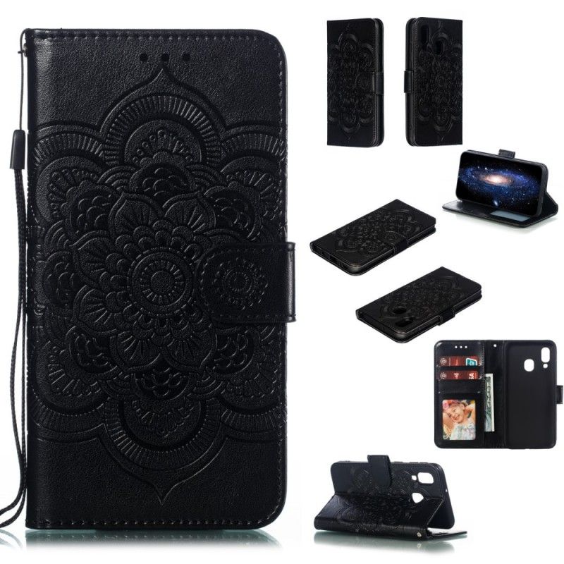 Flip Case Leren Samsung Galaxy A40 Grijs Zwart Hele Mandala