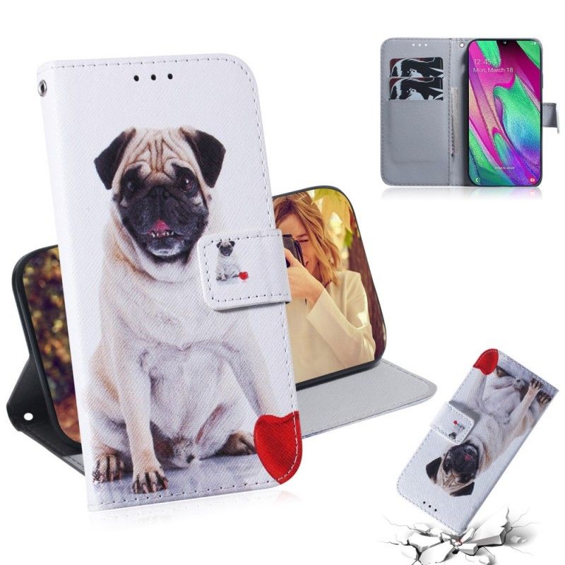 Flip Case Leren Samsung Galaxy A40 Mopshond