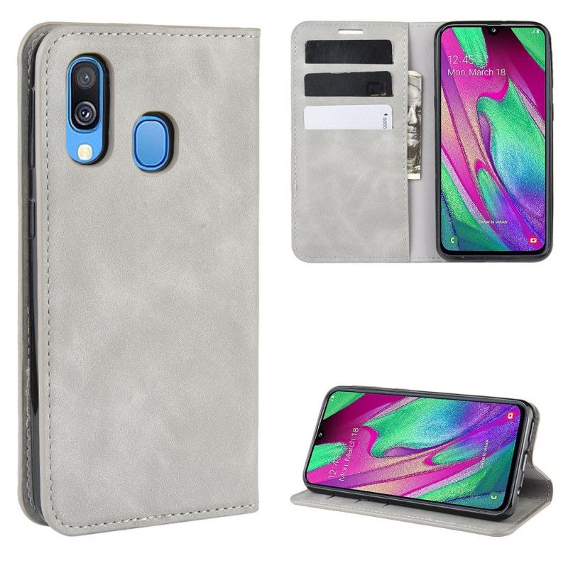 Folio-hoesje voor Samsung Galaxy A40 Grijs Zwart Zacht Leereffect