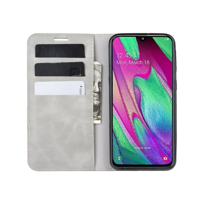 Folio-hoesje voor Samsung Galaxy A40 Grijs Zwart Zacht Leereffect